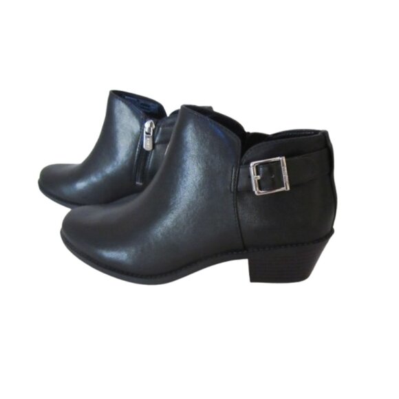 Black Leather Ankle Boots With Side Zipper & Buckle Detail - Picture 6 of 9